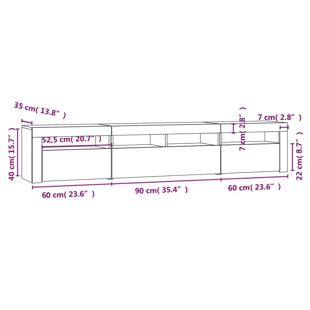 vidaXL Tv-meubel met LED-verlichting 210x35x40 cm grijs sonoma eiken