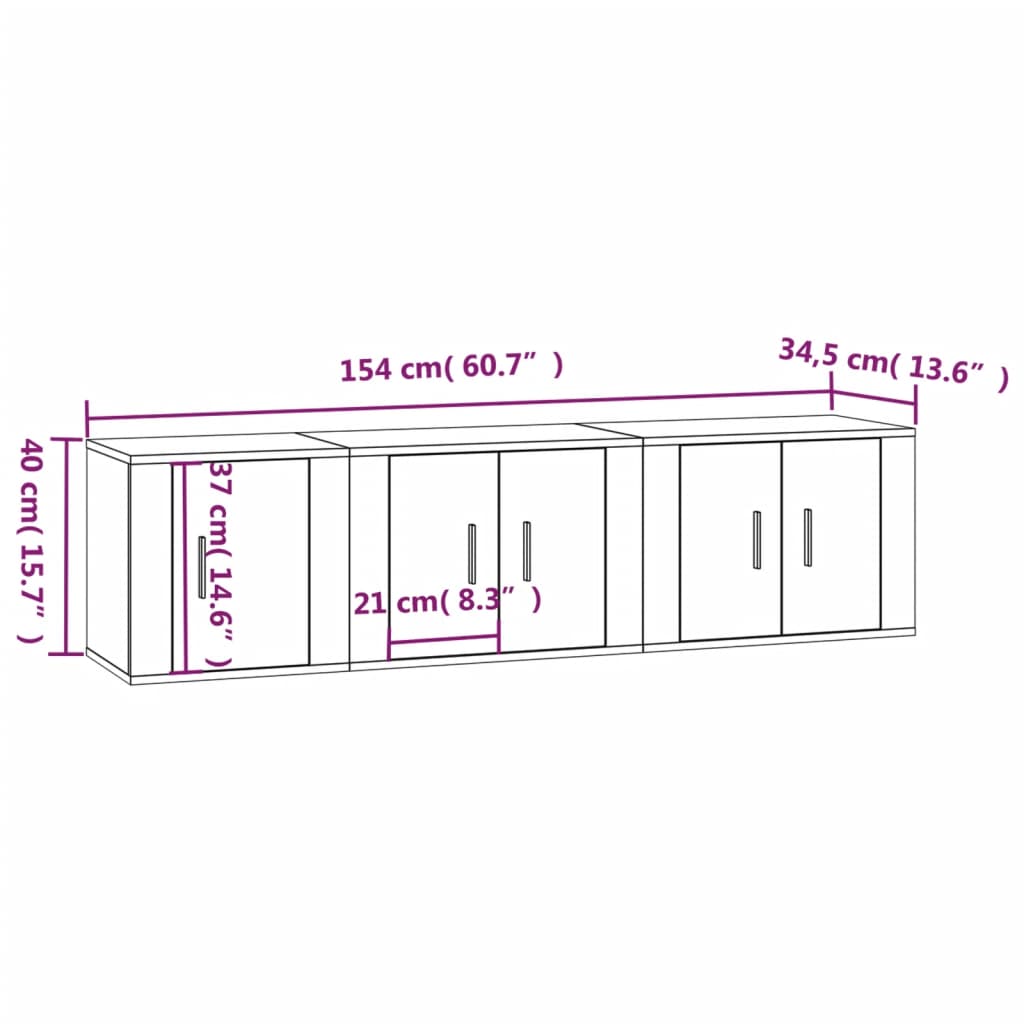 vidaXL 3-delige Tv-meubelset bewerkt hout hoogglans wit