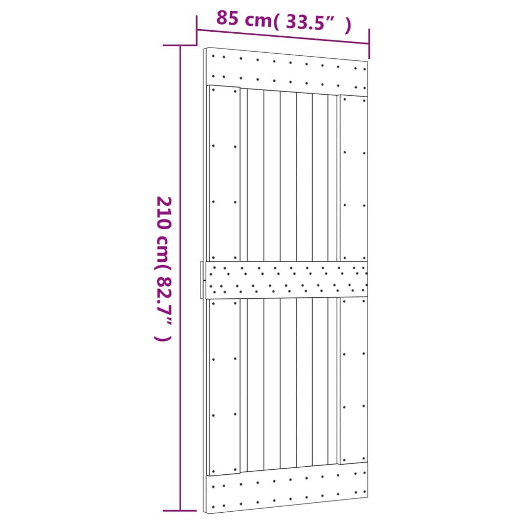 vidaXL Schuifdeur met beslag 85x210 cm massief grenenhout