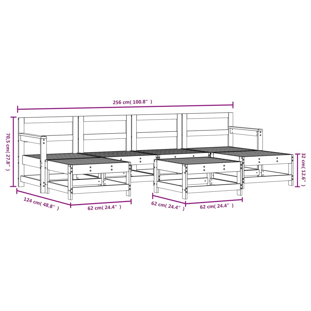 vidaXL 7-delige Loungeset massief grenenhout wit