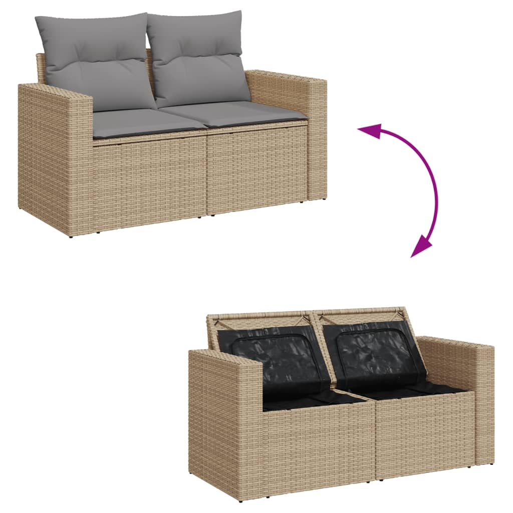 vidaXL Tuinbank 2-zits met kussens poly rattan beige