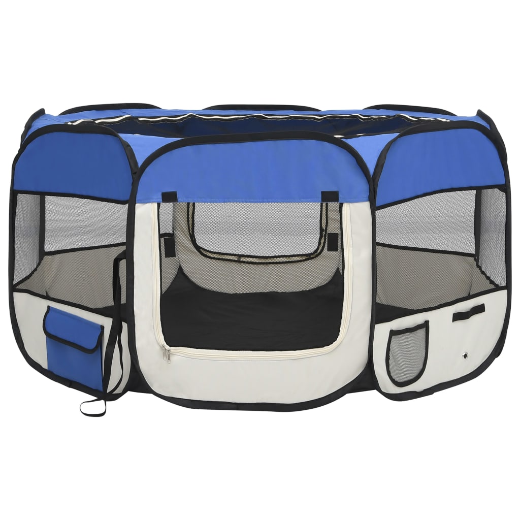 vidaXL Hondenren inklapbaar met draagtas 125x125x61 cm blauw