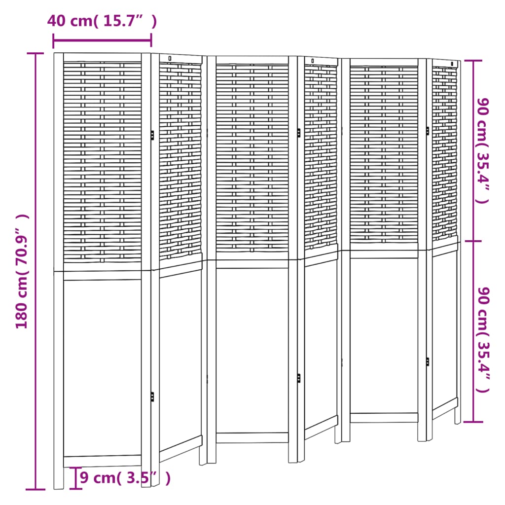 vidaXL Kamerscherm met 6 panelen massief paulowniahout wit