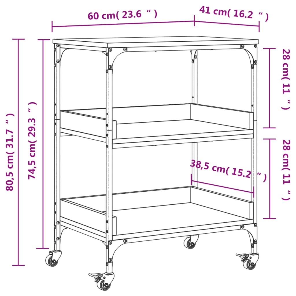 vidaXL Keukentrolley 60x41x80,5 cm bewerkt hout zwart