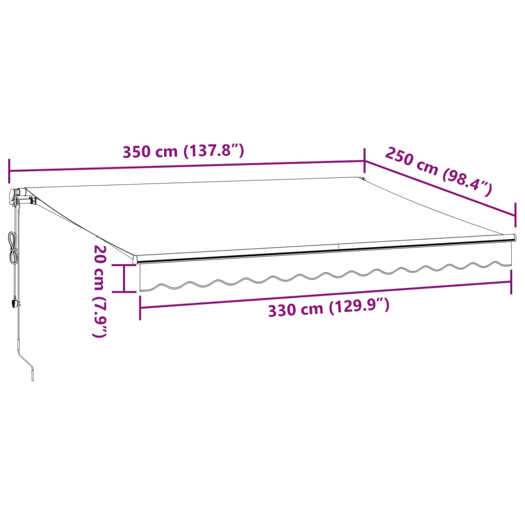 vidaXL Luifel automatisch uittrekbaar met LED 350x250 cm bordeauxrood