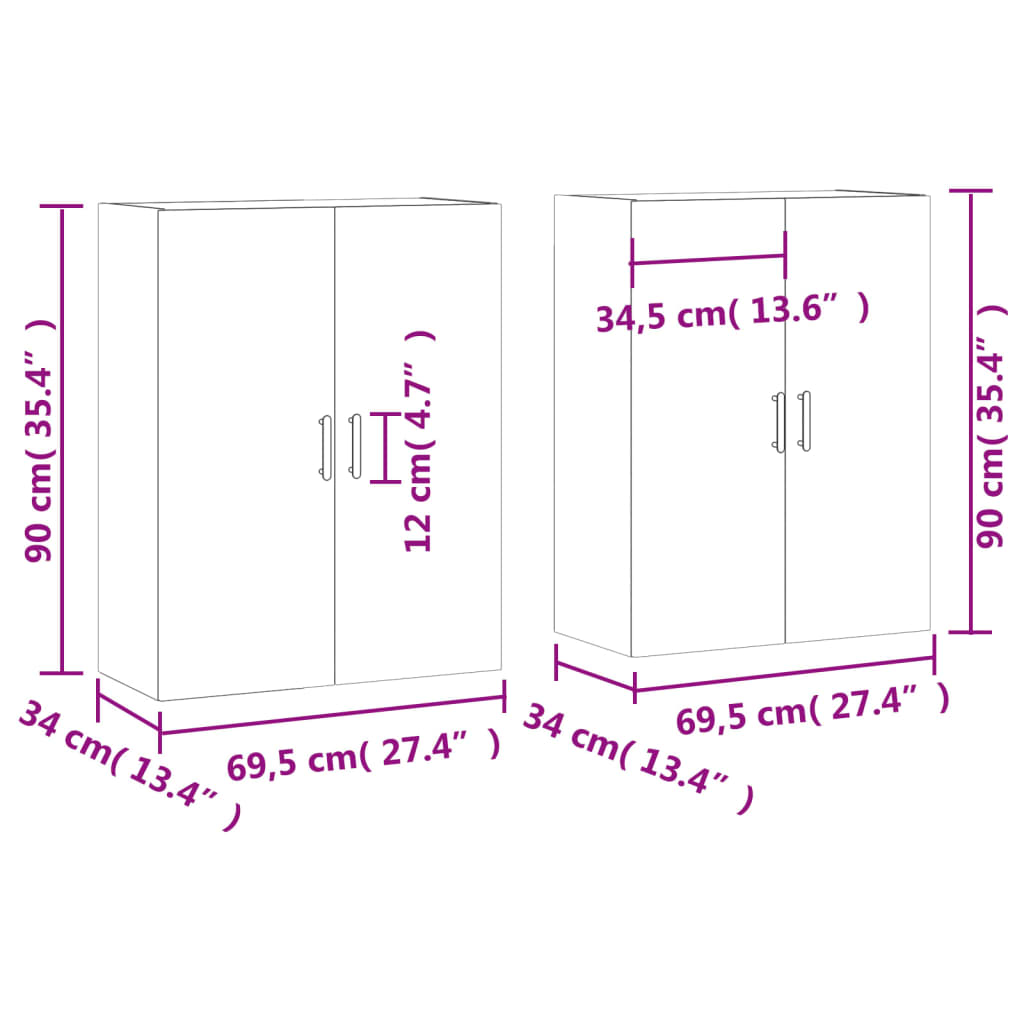 vidaXL Hangkasten 2 st 69,5x34x90 cm betongrijs