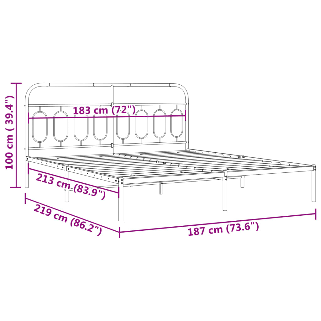 vidaXL Bedframe met hoofdbord metaal wit 183x213 cm