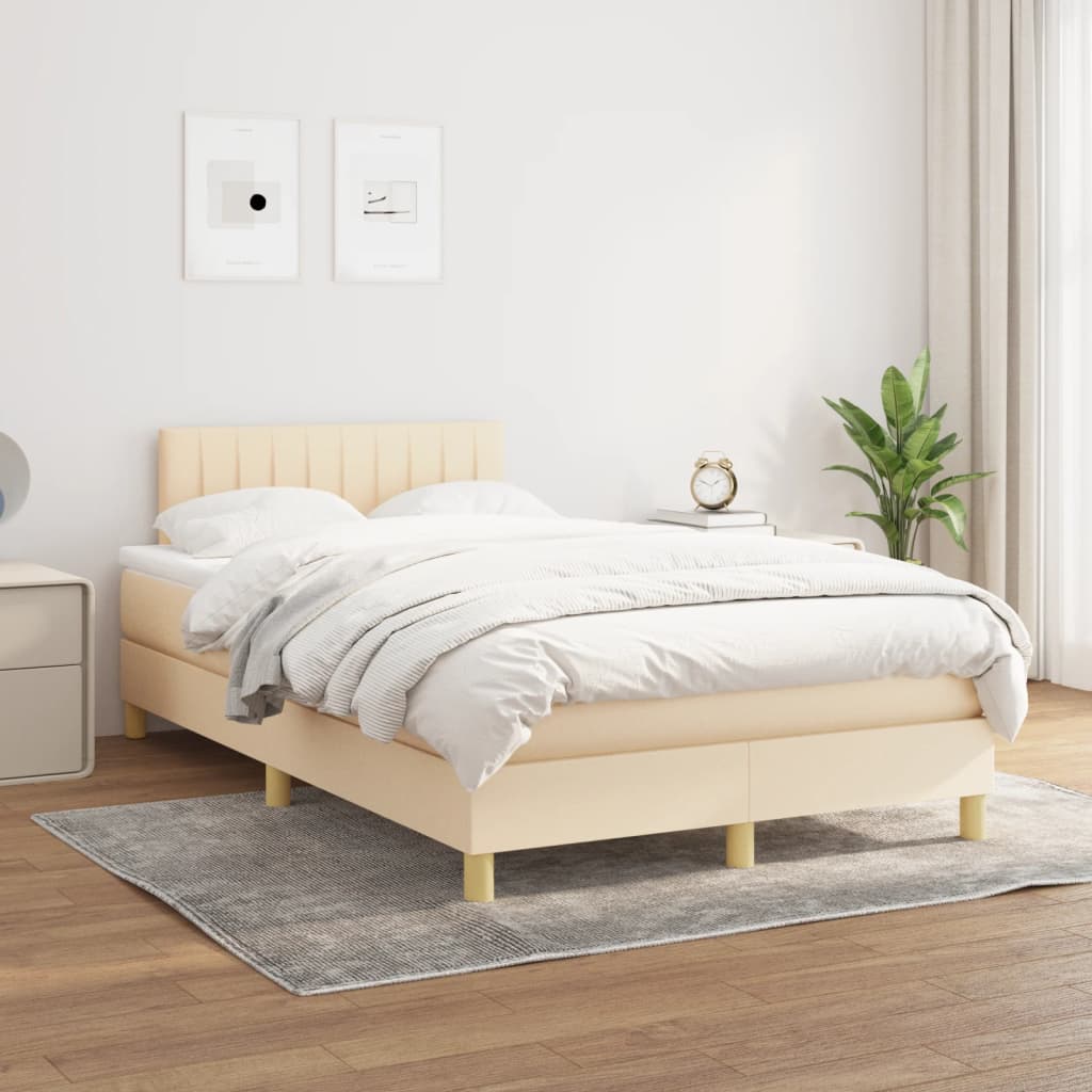 vidaXL Boxspring met matras stof crèmekleurig 120x190 cm