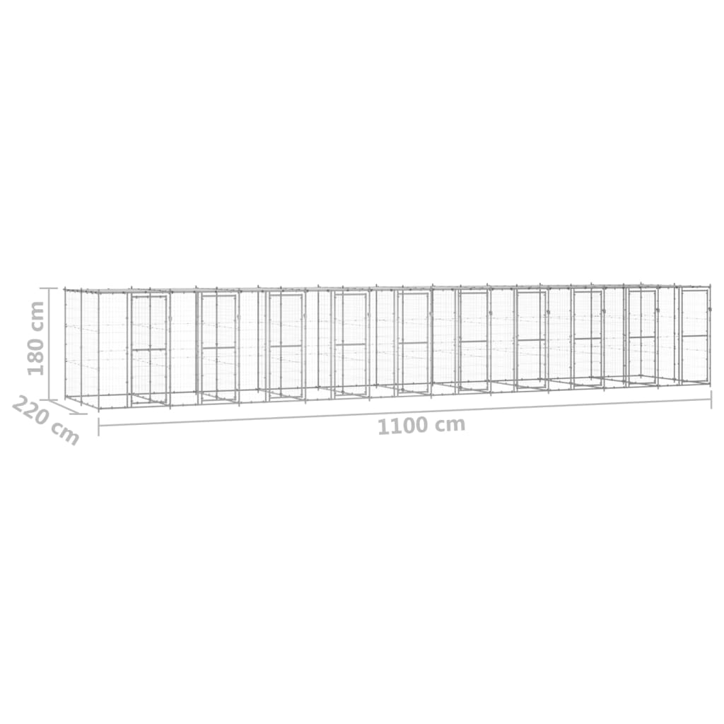 vidaXL Hondenkennel met dak 24,2 m² gegalvaniseerd staal