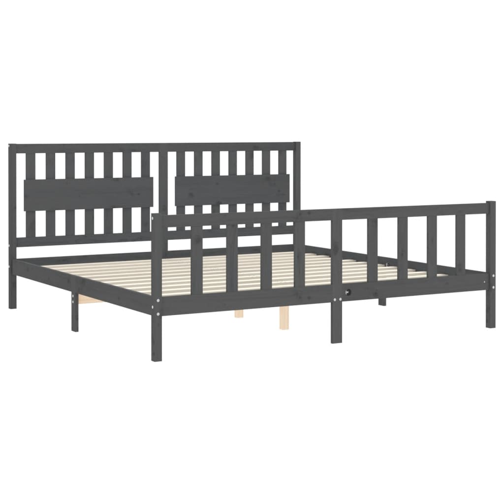 vidaXL Bedframe met hoofdbord massief hout grijs 200x200 cm