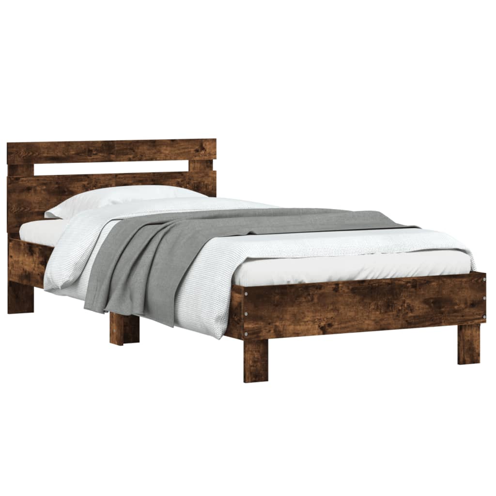 vidaXL Bedframe met hoofdeinde bewerkt hout gerookt eiken 100x200 cm