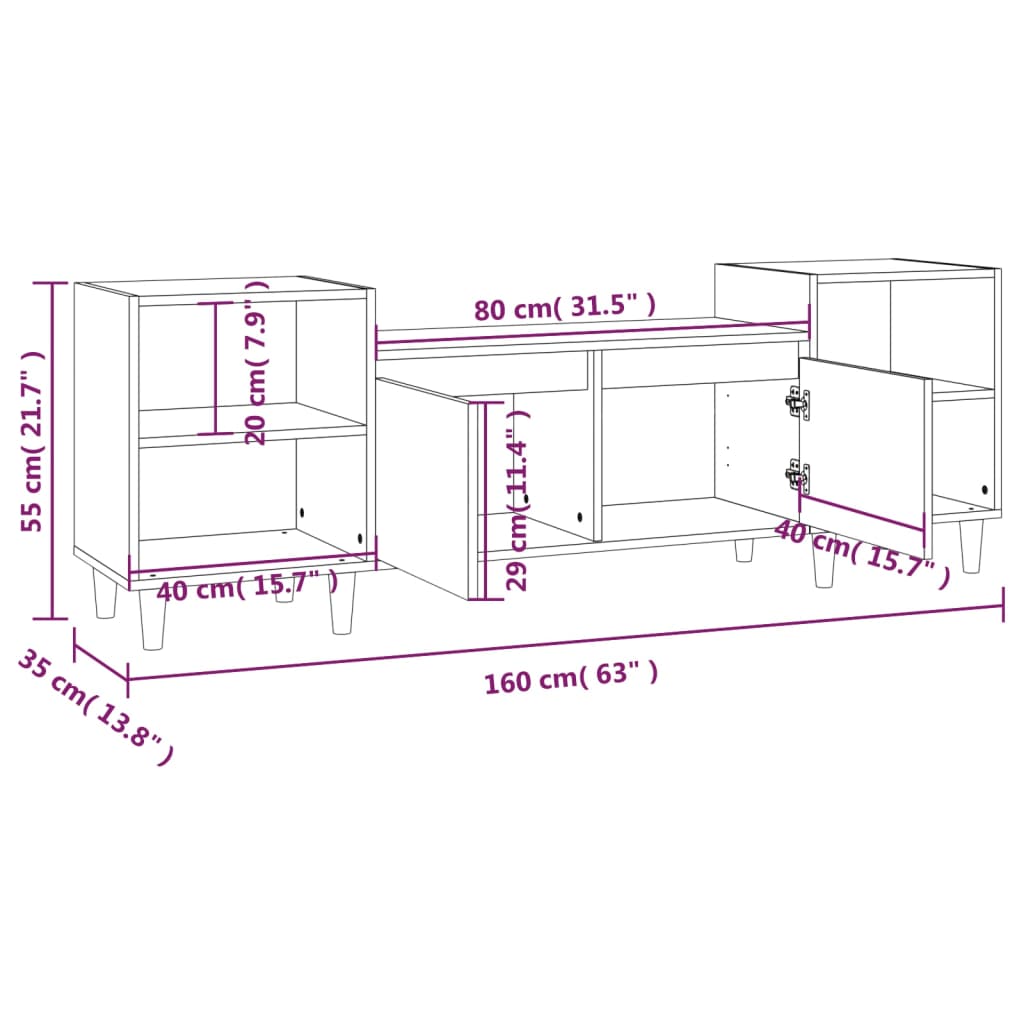 vidaXL Tv-meubel 160x35x55 cm bewerkt hout bruin eikenkleur