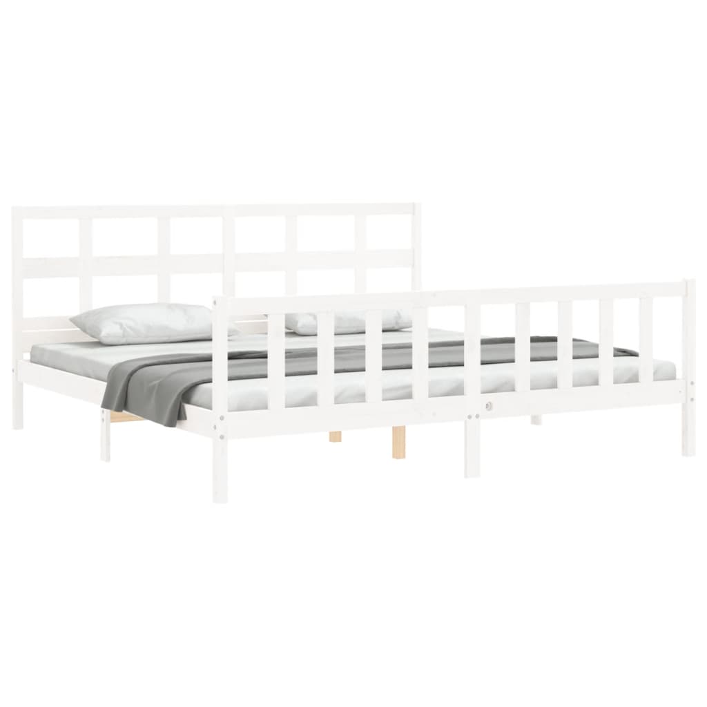 vidaXL Bedframe met hoofdbord massief hout wit 200x200 cm