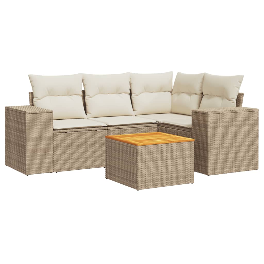 vidaXL 5-delige Loungeset met kussens poly rattan beige