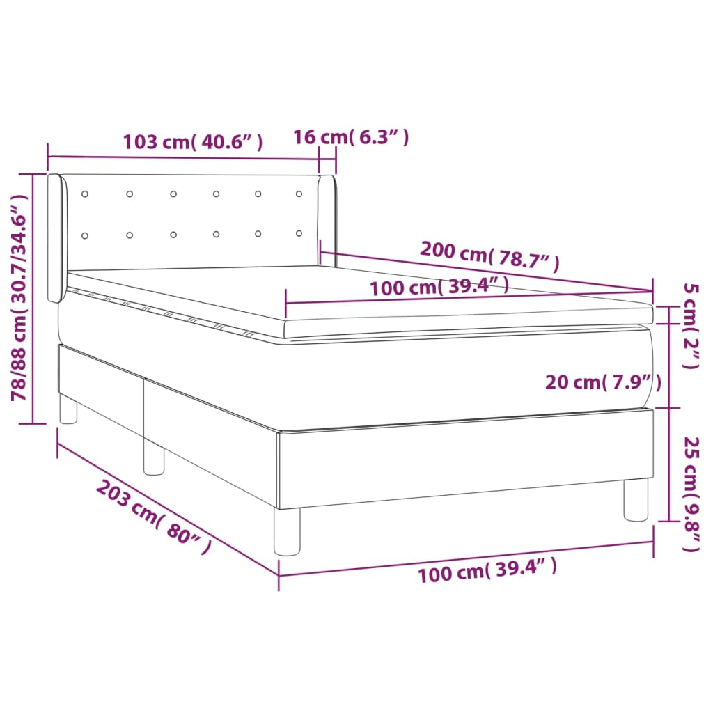 vidaXL Boxspring met matras kunstleer zwart 100x200 cm