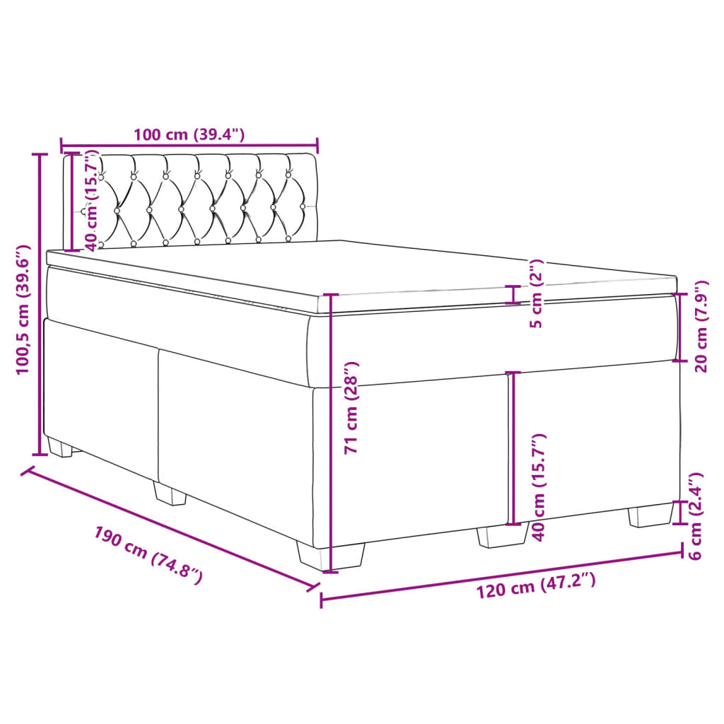 vidaXL Boxspring met matras fluweel donkerblauw 120x190 cm