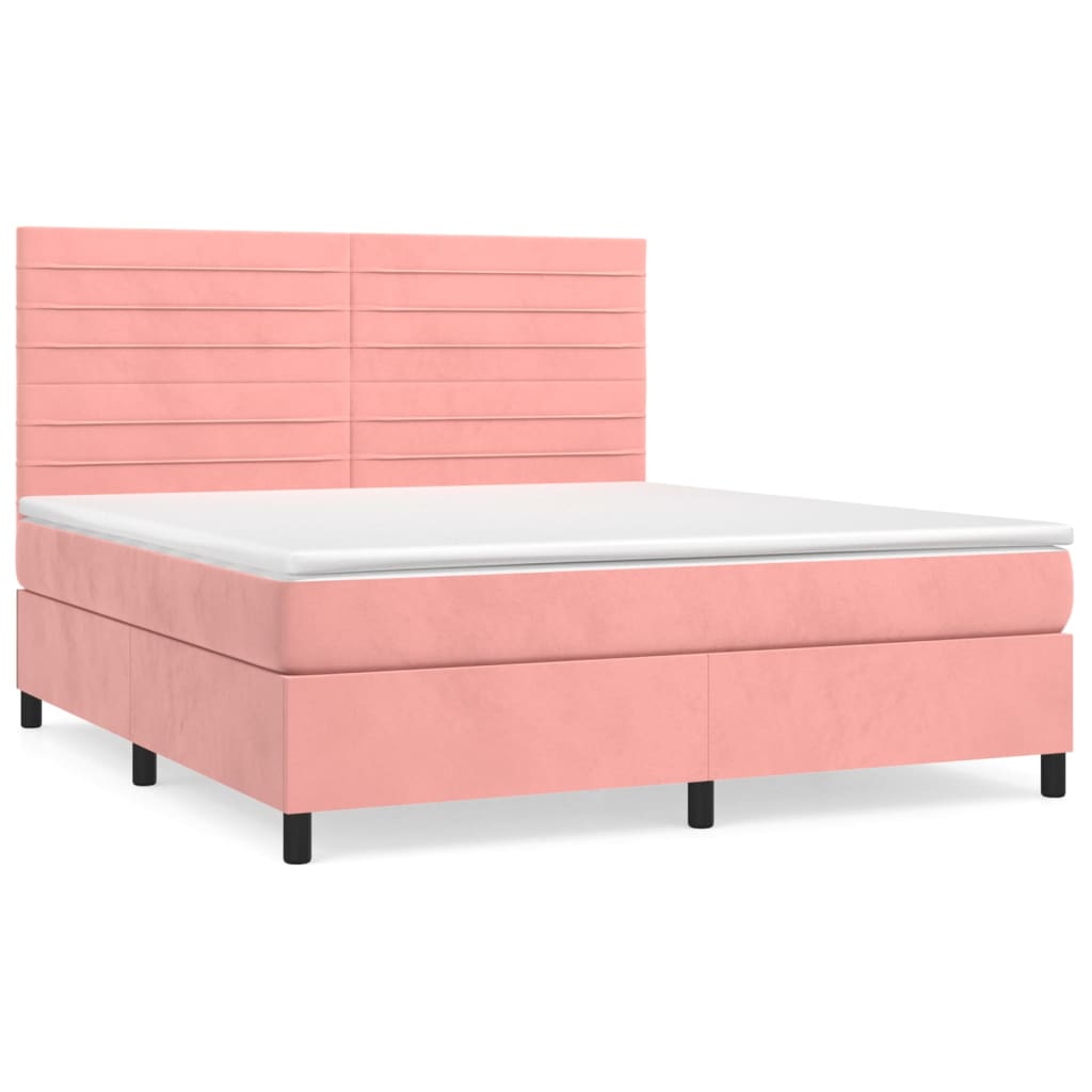 vidaXL Boxspring met matras fluweel roze 160x200 cm