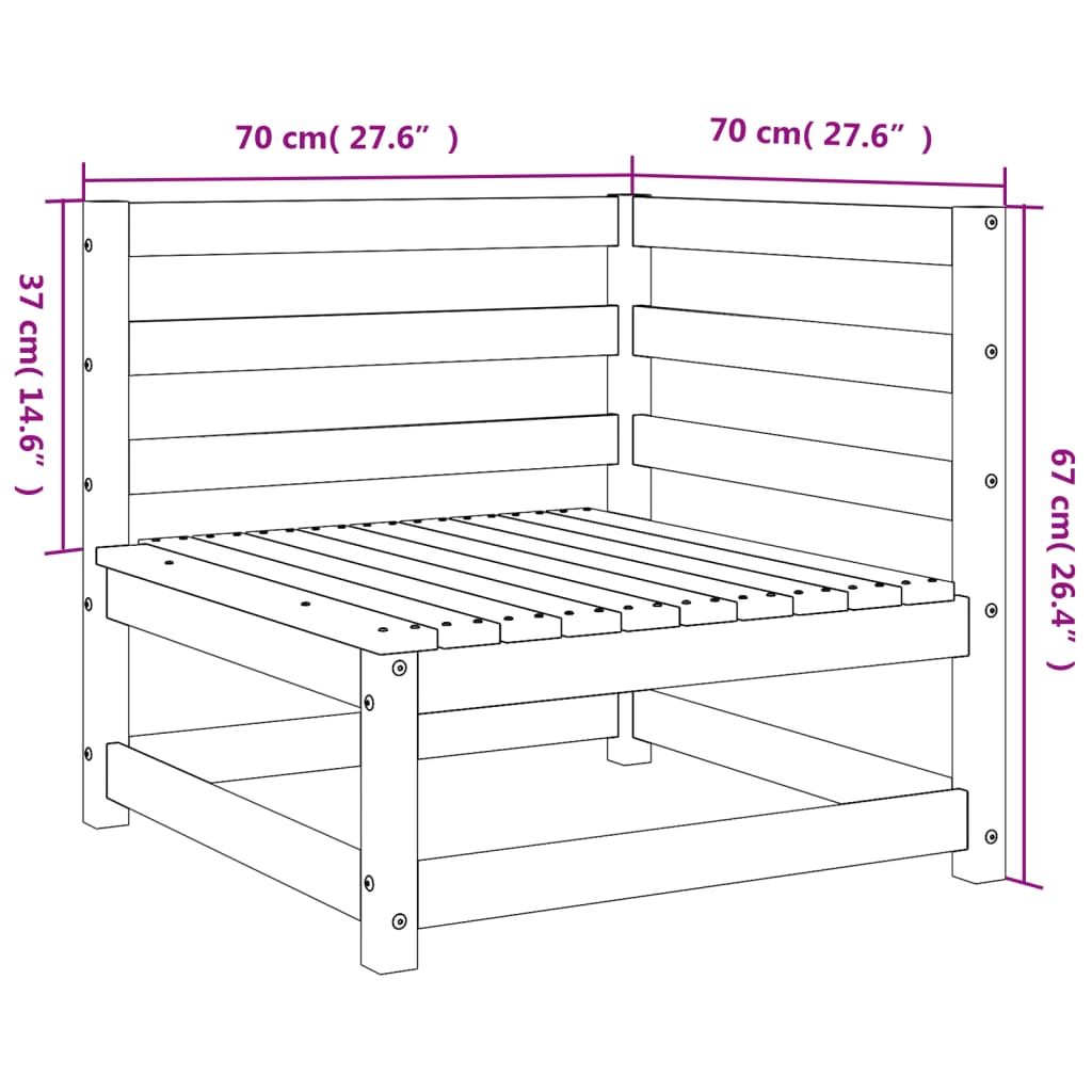 vidaXL Tuinhoekbank 2 st 70x70x67 cm massief grenenhout wasbruin