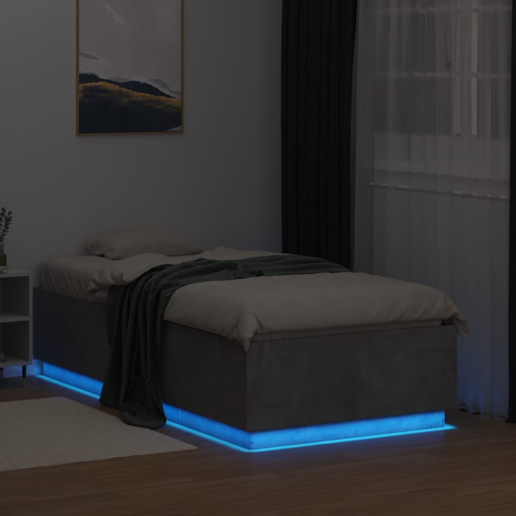 vidaXL Bedframe met LED-verlichting bewerkt hout betongrijs 90x190 cm