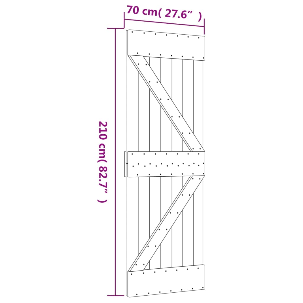 vidaXL Schuifdeur met beslag 70x210 cm massief grenenhout