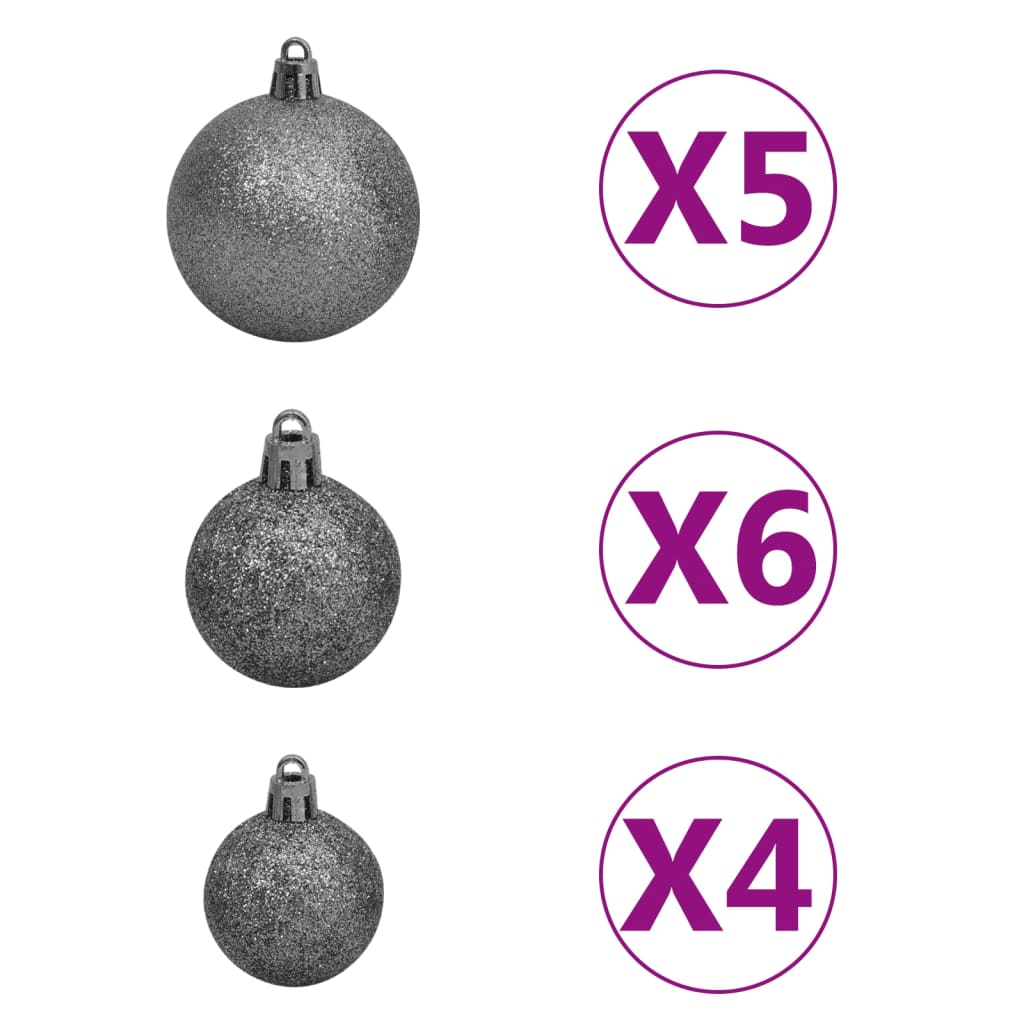 vidaXL Kunstkerstboom met verlichting en kerstballen 180 cm PVC zwart