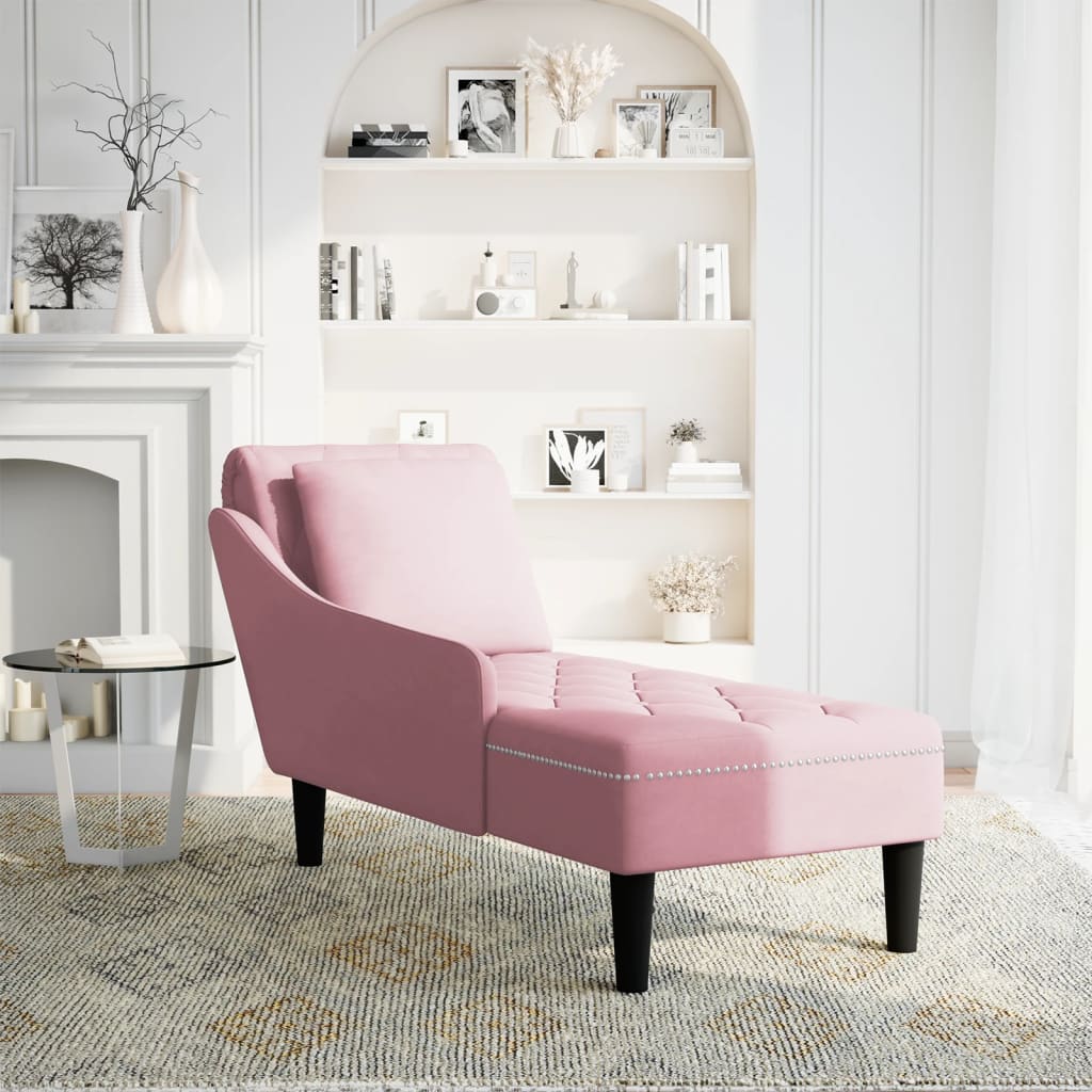 vidaXL Chaise longue met kussen en rechterarmleuning fluweel roze