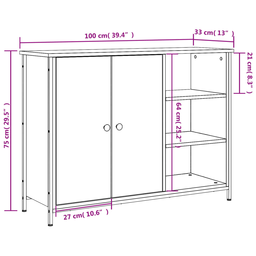 vidaXL Dressoir 100x33x75 cm bewerkt hout zwart