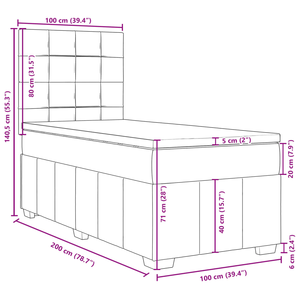 vidaXL Boxspring met matras stof lichtgrijs 100x200 cm