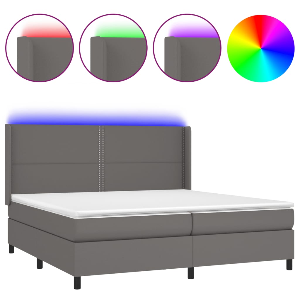 vidaXL Boxspring met matras en LED kunstleer grijs 200x200 cm