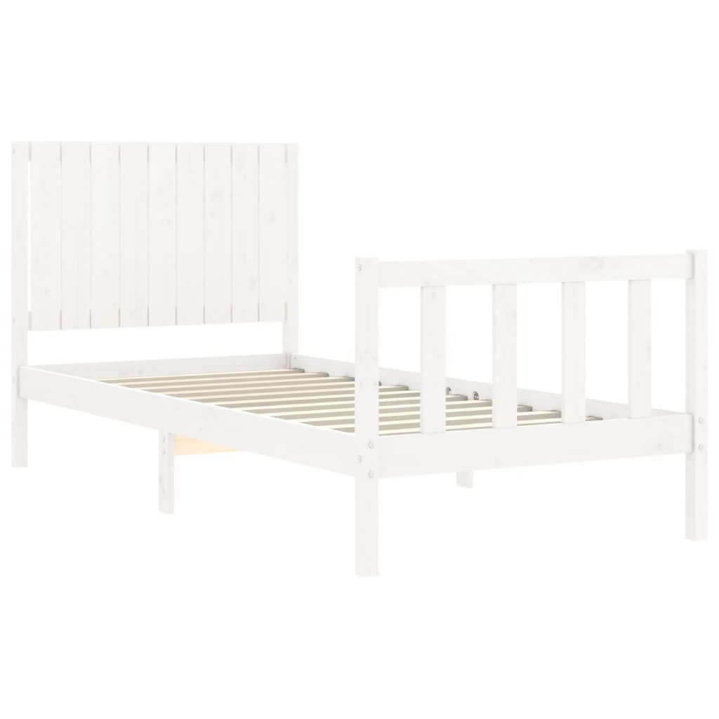 vidaXL Bedframe met hoofdbord massief hout wit 90x200 cm