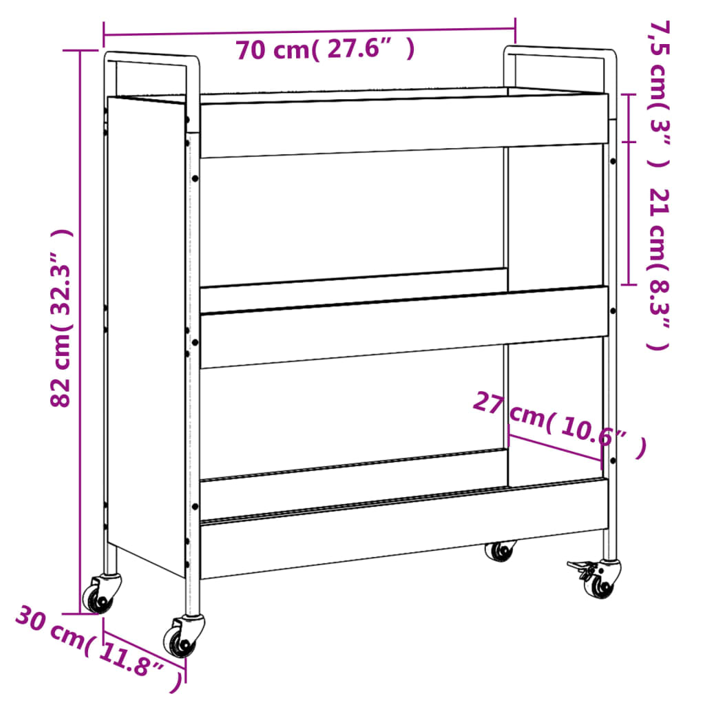 vidaXL Keukentrolley 70x30x82 cm bewerkt hout grijs sonoma eikenkleur