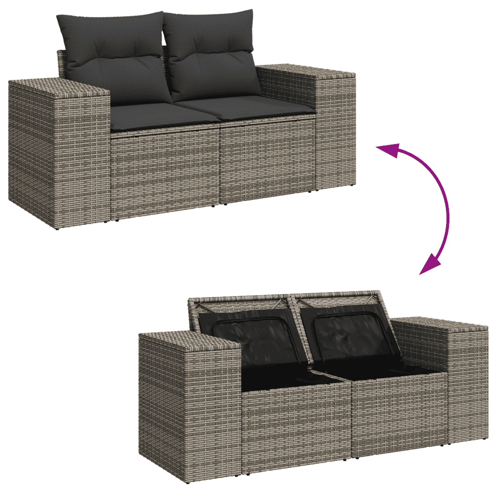 vidaXL 6-delige Loungeset met kussens poly rattan grijs