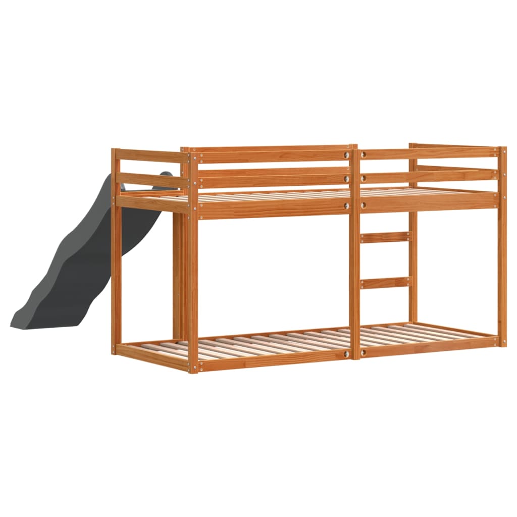 vidaXL Stapelbed met glijbaan en ladder grenenhout wasbruin 90x190 cm