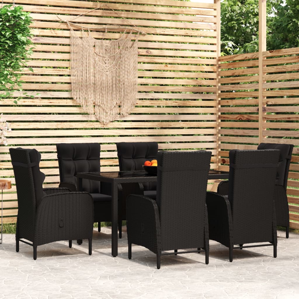 vidaXL 7-delige Tuinset poly rattan zwart