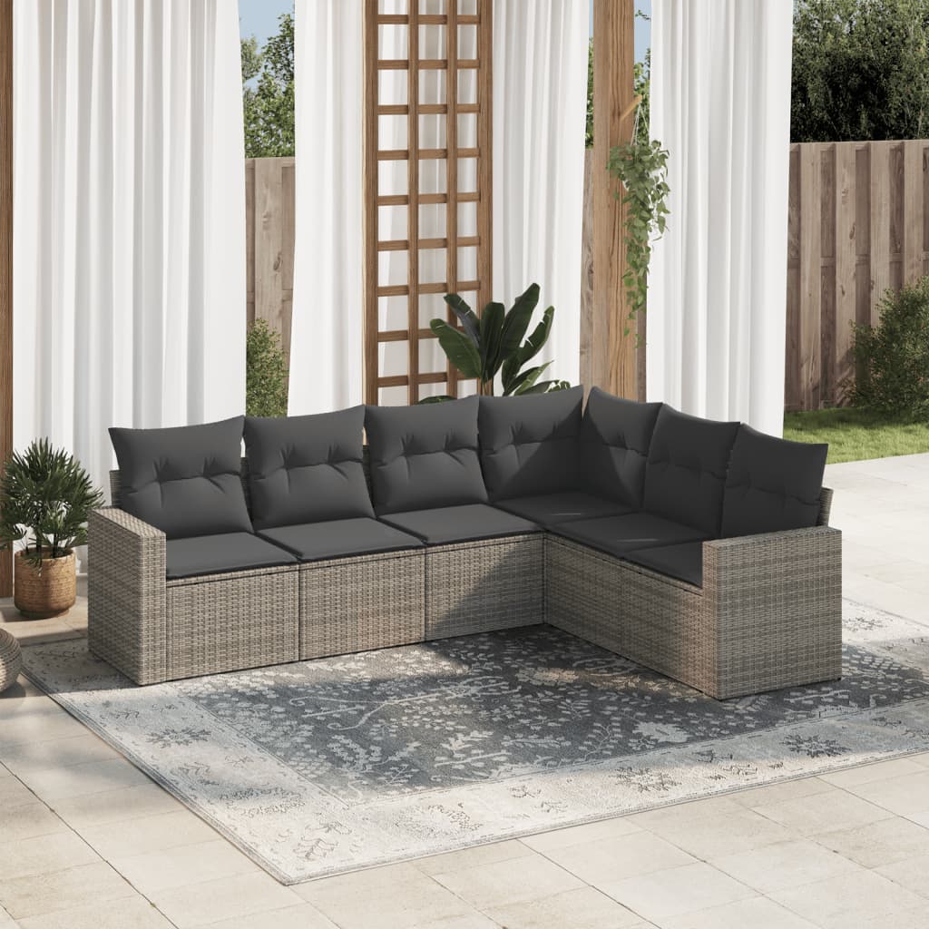 vidaXL 6-delige Loungeset met kussens poly rattan grijs