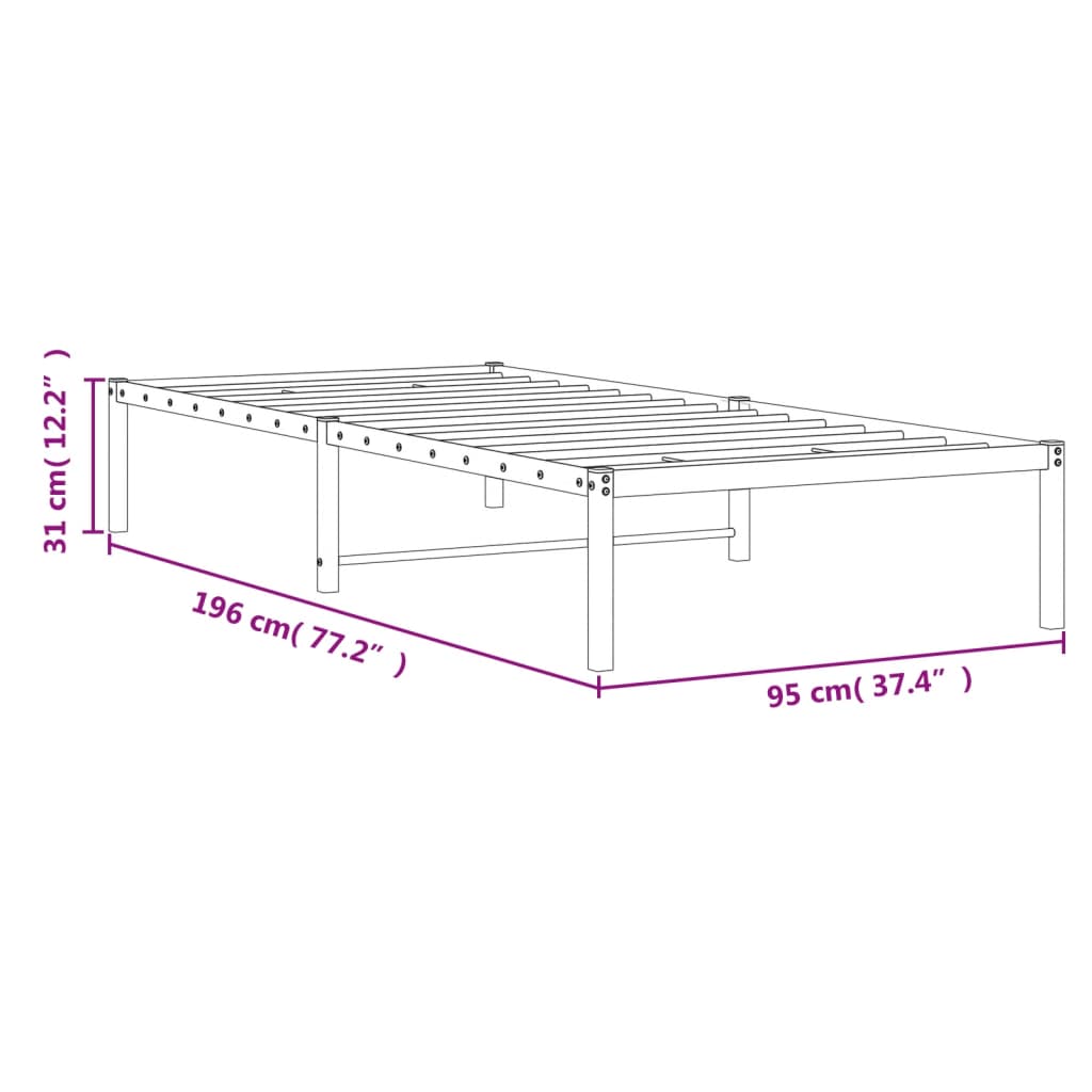 vidaXL Bedframe metaal zwart 90x190 cm