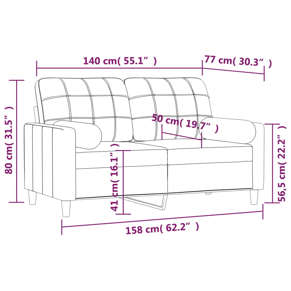 vidaXL Tweezitsbank met kussens 140 cm stof lichtgrijs