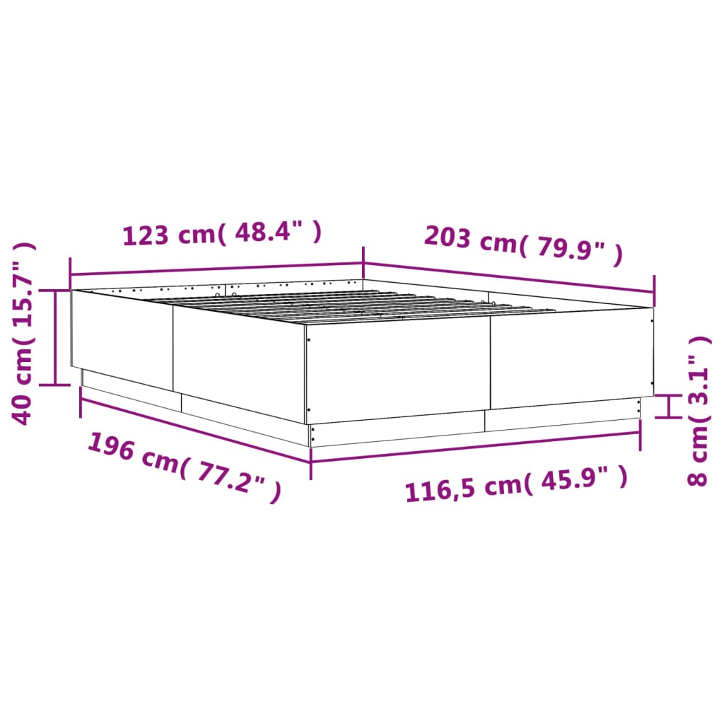 vidaXL Bedframe bewerkt hout grijs sonoma eikenkleurig 120x200 cm