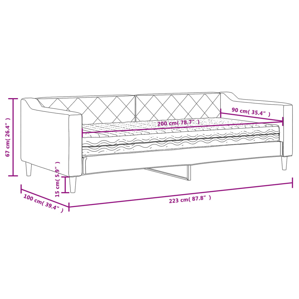 vidaXL Slaapbank met matras 90x200 cm stof crèmekleurig