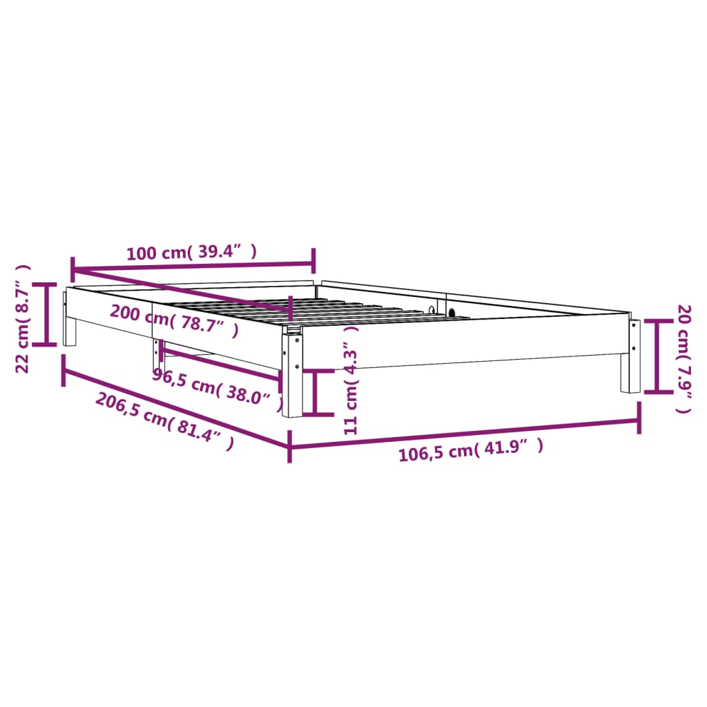 vidaXL Bed stapelbaar 100x200 cm massief grenenhout grijs