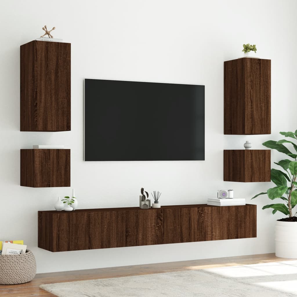 vidaXL Tv-wandmeubel met LED-verlichting 100x35x41 cm bruineikenkleur