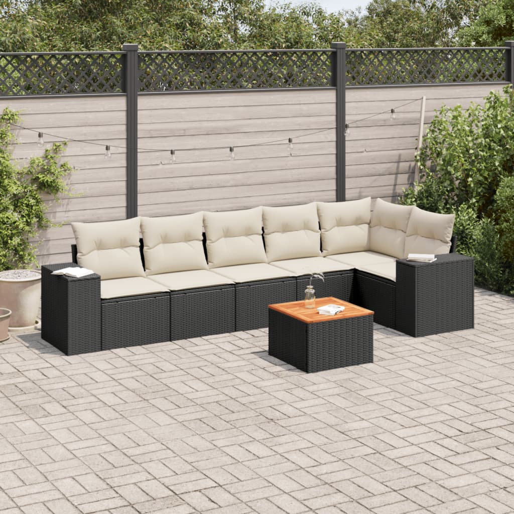 vidaXL 7-delige Loungeset met kussens poly rattan zwart