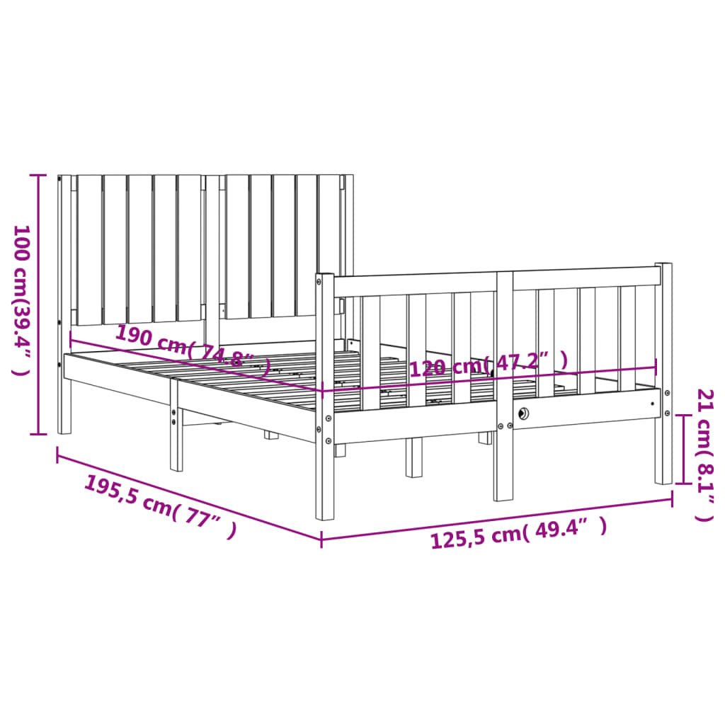 vidaXL Bedframe met hoofdbord massief hout