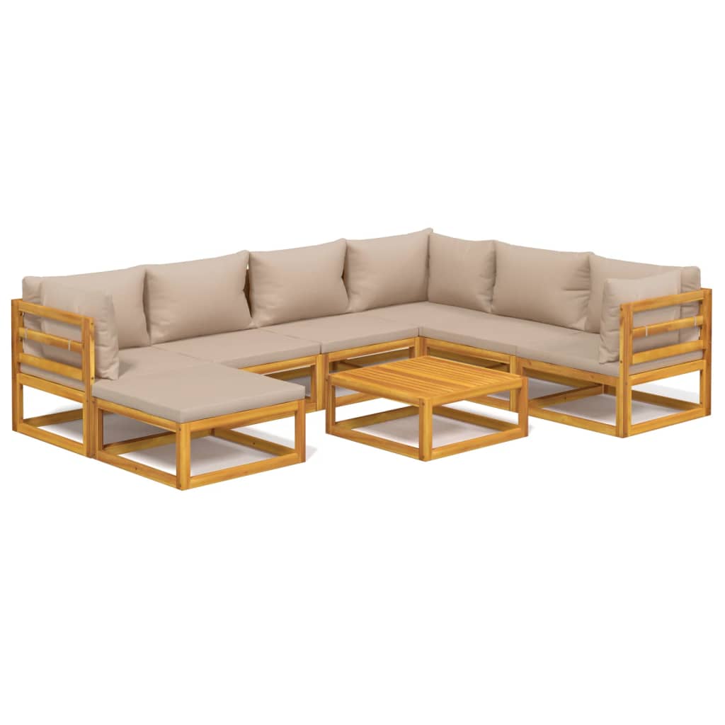 vidaXL 8-delige Loungeset met kussens massief hout taupe