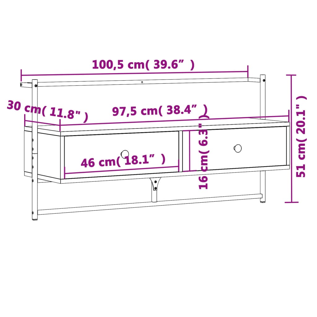 vidaXL Tv-meubel wandgemonteerd 100,5x30x51 cm bewerkt hout zwart