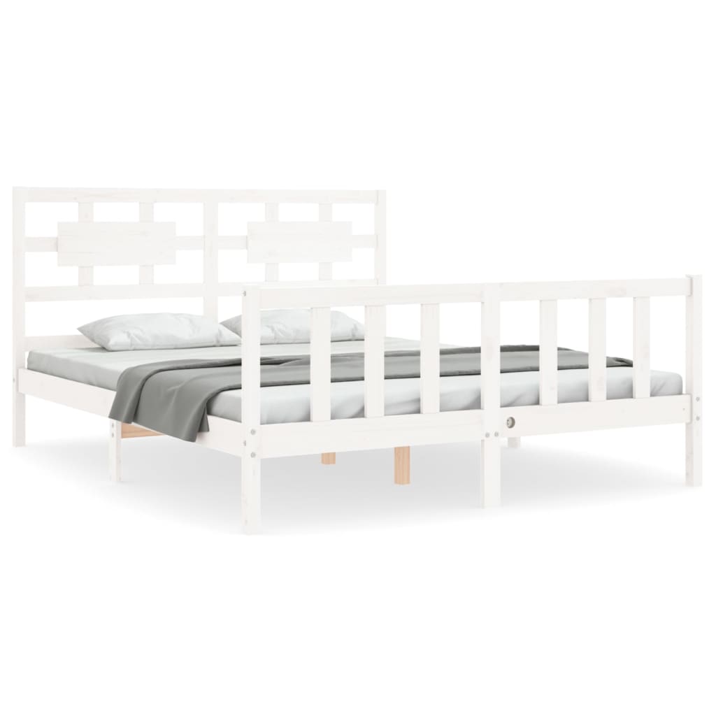 vidaXL Bedframe met hoofdbord massief hout wit 160x200 cm