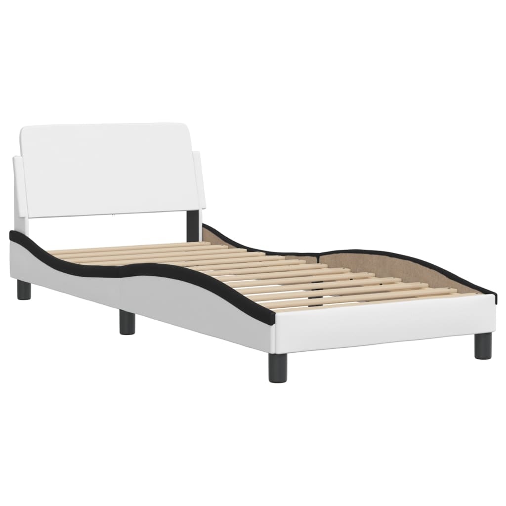 vidaXL Bedframe met hoofdbord kunstleer wit en zwart 90x200 cm