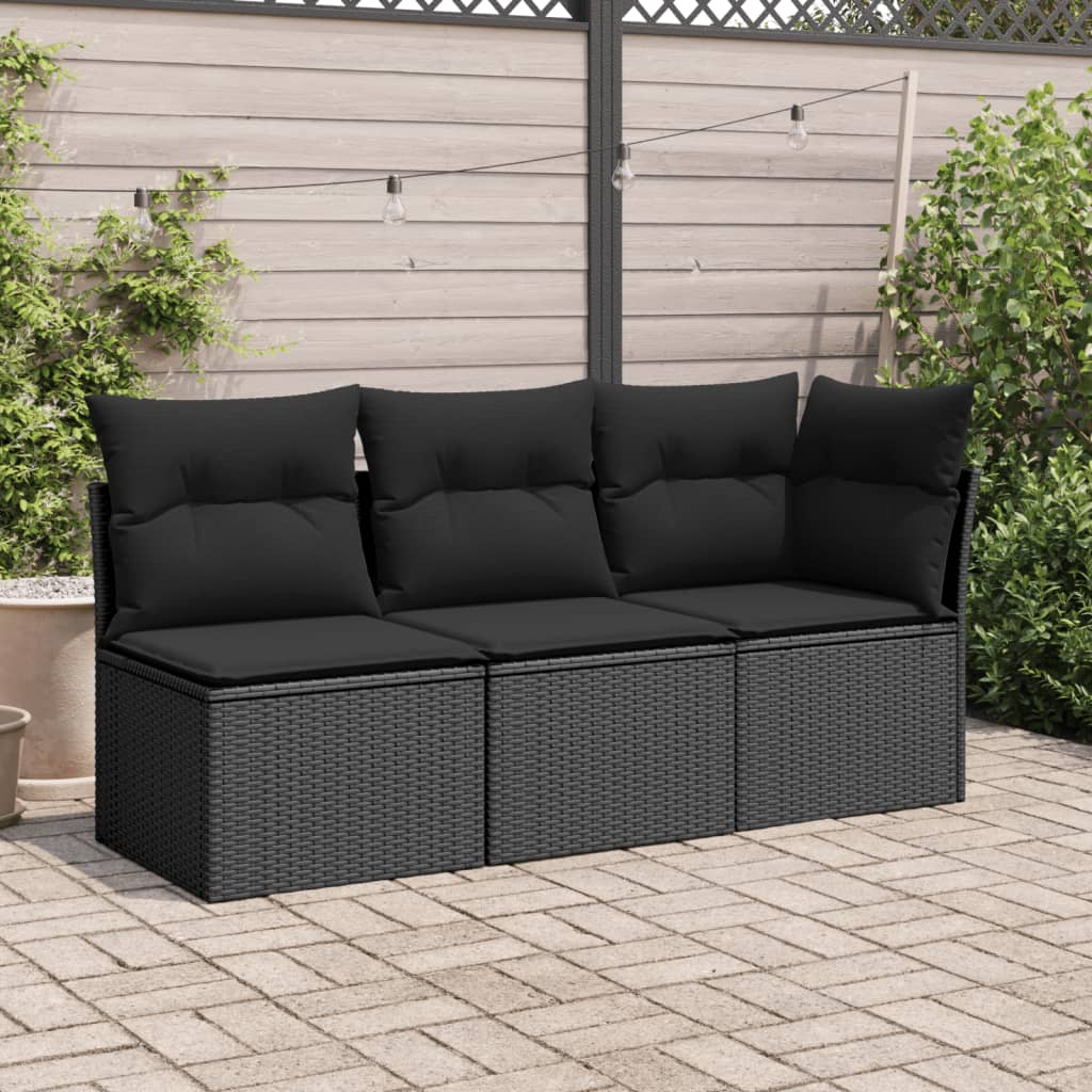 vidaXL Tuinstoel zonder armleuning met kussens poly rattan zwart