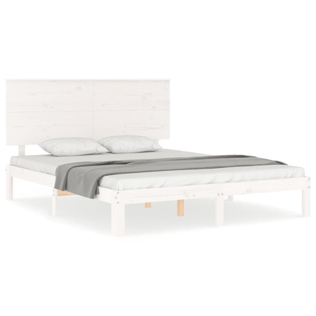 vidaXL Bedframe met hoofdbord massief hout wit