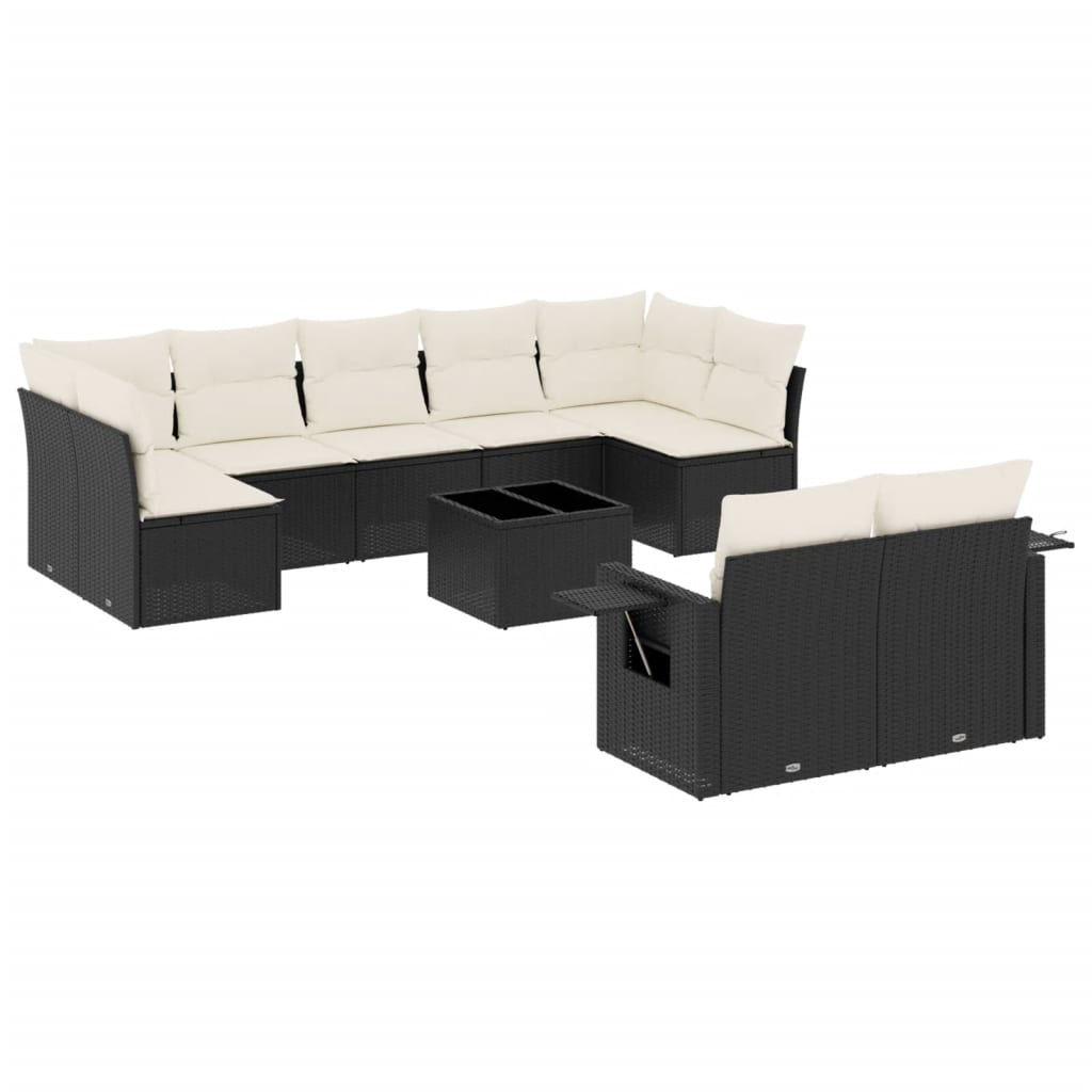 vidaXL 10-delige Loungeset met kussens poly rattan zwart